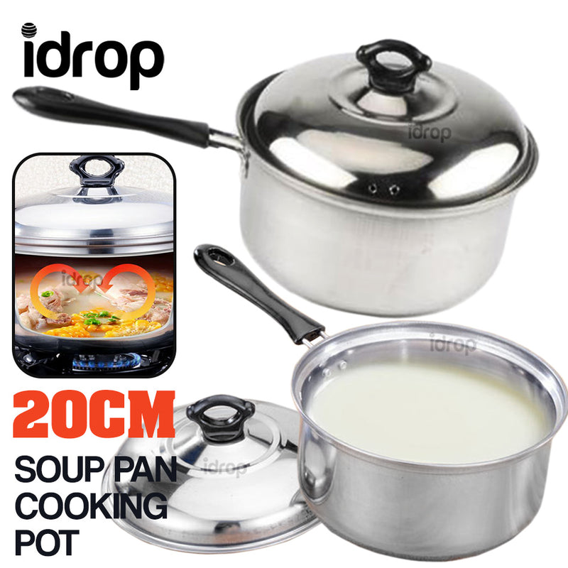 idrop 20CM Single Handle Soup Pan Cooking Pot with Lid Cover