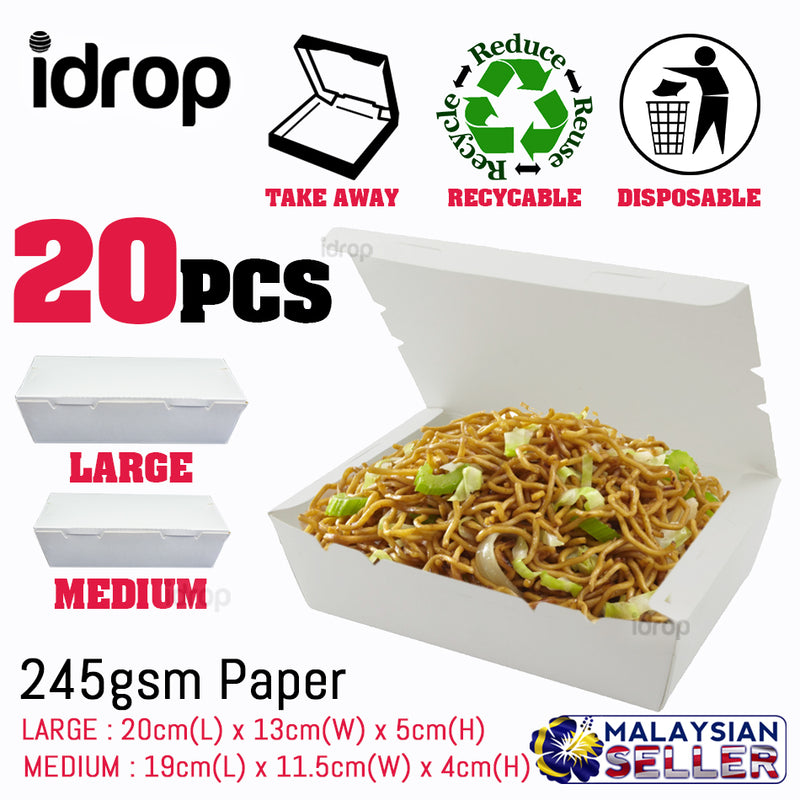 idrop [ 20pcs ] Plain White Lunch Box Use Paper [ LARGE / MEDIUM ][ 245gsm + ISPE ]