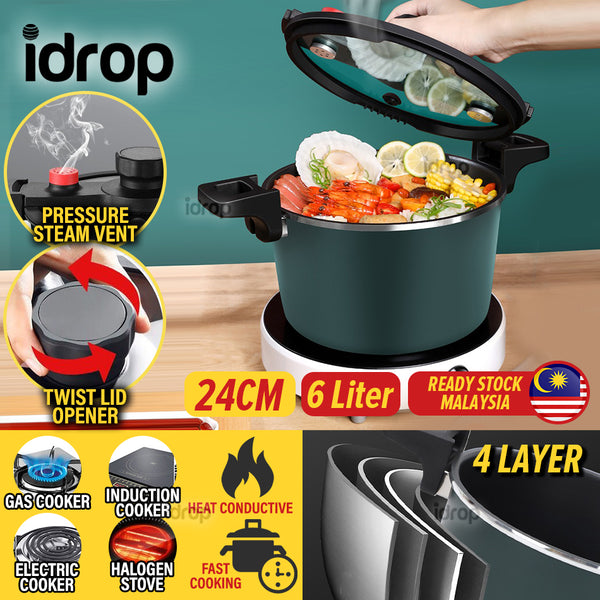 idrop  [ 6L ] 24CM Iron Micro Pressure Cooker Pot / Periuk Masak Tekanan Mikro / 6L大容量升级版铁微压锅24CM