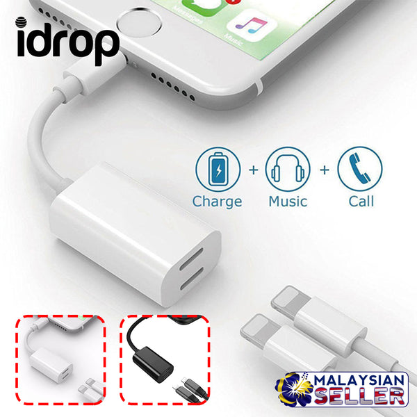 idrop Y Cable Dual Lightning Adapter Audio Charge Jacks Double Functionality Charging Listening Headphone Audio  For iPhone 7