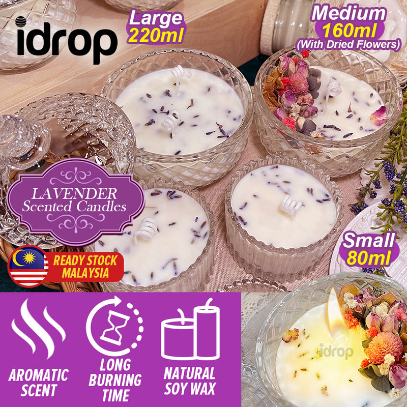 idrop LAVENDER Scented with Dried Flower Buds Candle / Lilin Lavender dengan Bunga kering Aromatherapy Lilin Wangi / 薰衣草干花蕾蜡烛