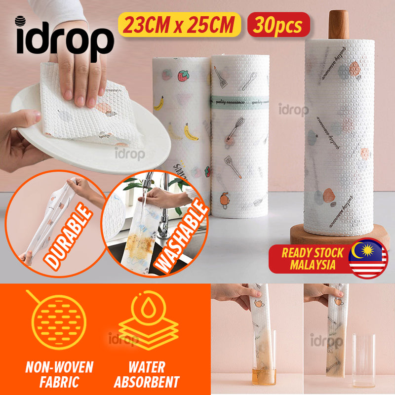 idrop [ 30PCS ] Heavy Duty Reusable Disposable Water Absorbent Non Woven Tissue Cloth Rag Roll [ 23CM x 25CM ]