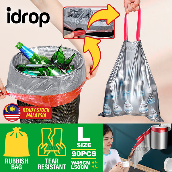 idrop [ 90pcs ] LARGE Non Tearable Garbage Bag / Plastik Sampah Tahan Lasak & Koyak BESAR / 大卷90只免撕穿绳垃圾袋