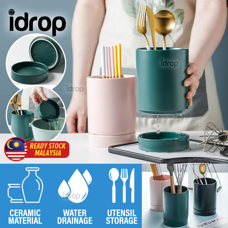 idrop Ceramic Utensil & Chopstick Holder / Bekas Seramik Simpanan Sudu Garpu / 陶瓷筷子筒 Y96