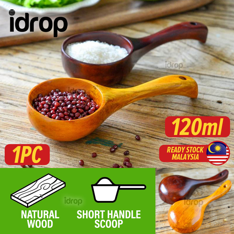 idrop [ 120ml ] Natural Wood Short Handle Scoop / Sudu Senduk Kayu Pemegang Pendek / 120ML长天然榉木短柄瓢