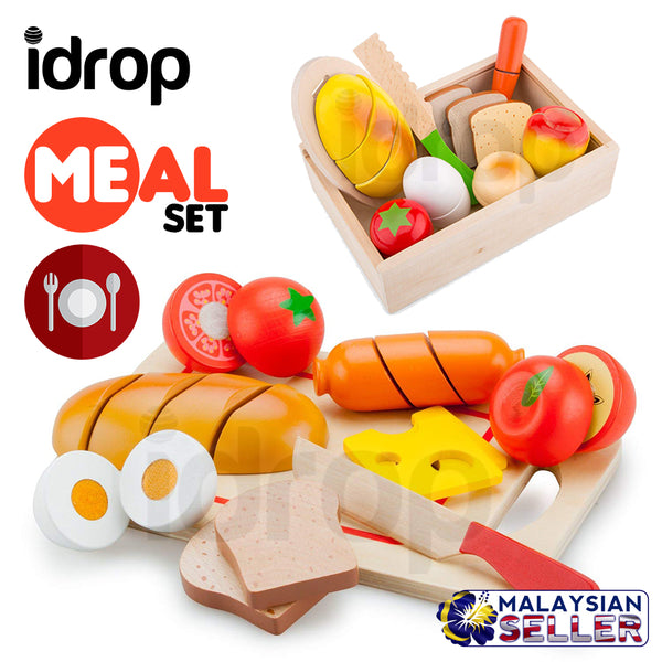 idrop WOOD TOYS - MEAL SET - Children Food Cutting Toy Box Set