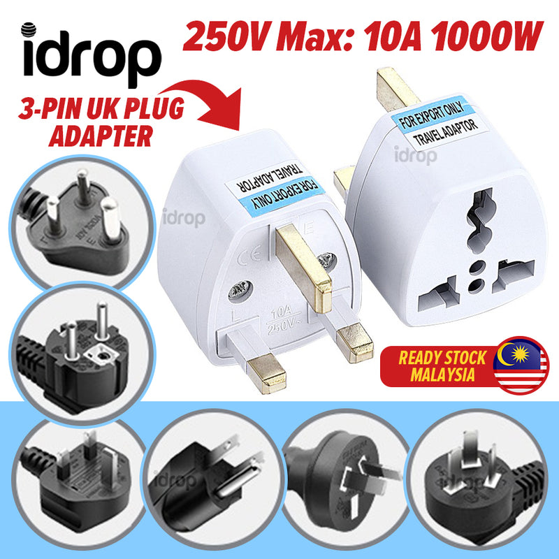 idrop 3-PIN UK Plug Travel Adapter Conversion Socket [ 250V Max : 10A 1000W ]