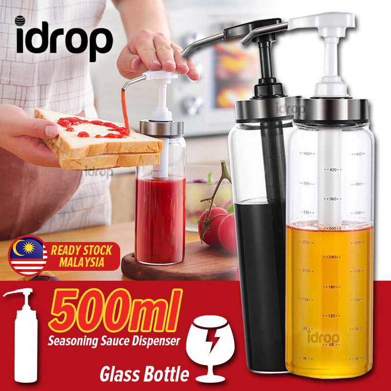 idrop 500ml Kitchen Seasoning Sauce Cooking Oil Glass Queeze Pressure Dispenser Bottle
