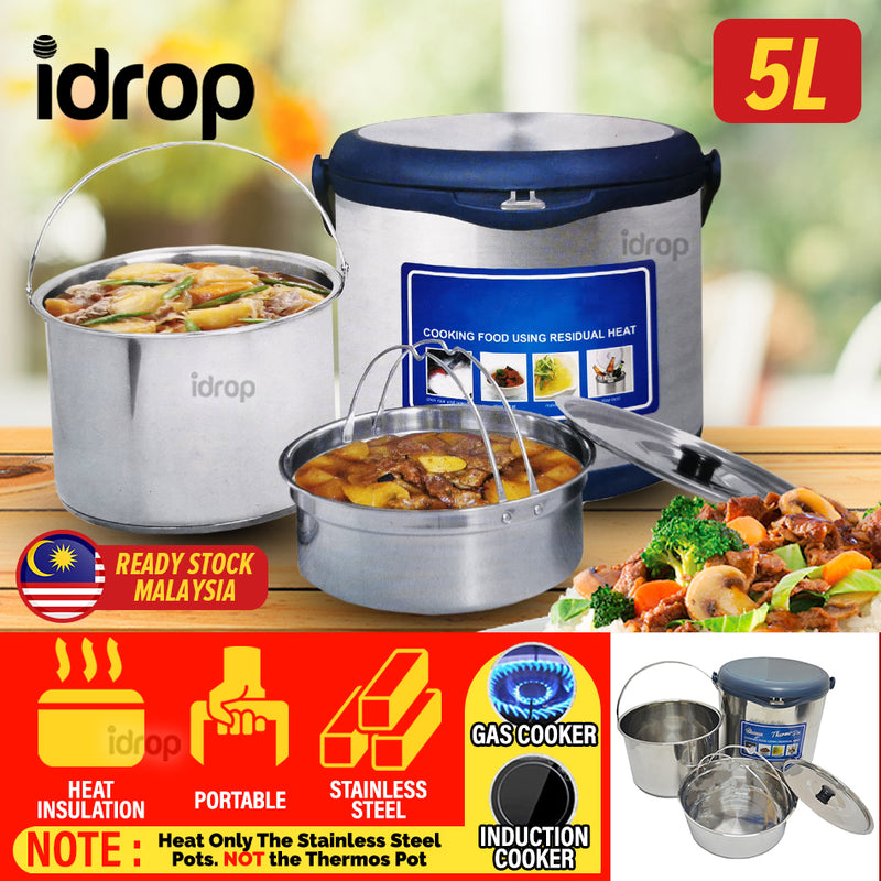 idrop [ 5L ] Thermos Pot Heat Insulation Portable Container with Stainless Steel Cooking Pot