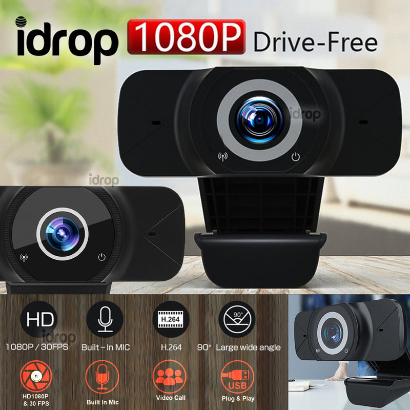 idrop W7 FULL HD 1080P 30fps Plug & Play USB Webcam