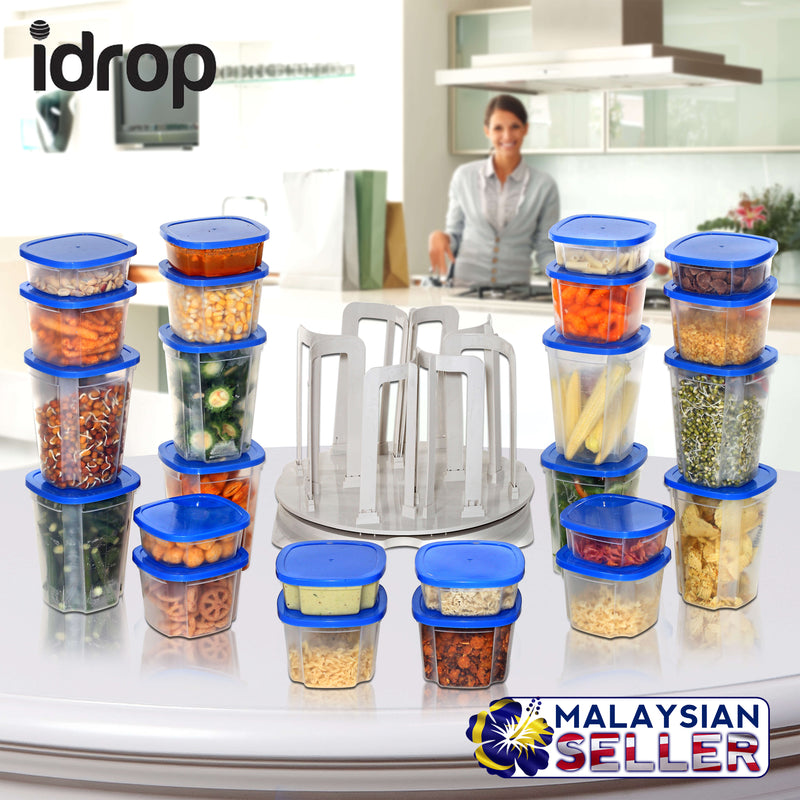 idrop 49 Piece Set Storage Spinner Food Storage & Carousel (Blue)