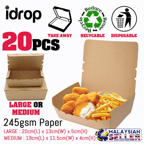 idrop [ 20pcs ] Plain Brown Lunch Box Use Paper [ LARGE / MEDIUM ][ 253gsm + ISPE ]