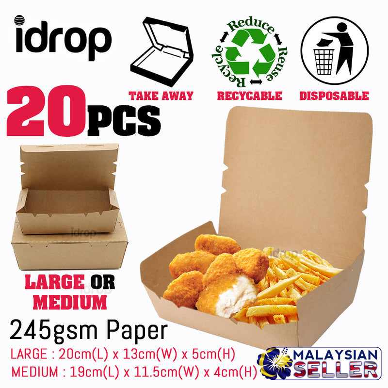 idrop [ 20pcs ] Plain Brown Lunch Box Use Paper [ LARGE / MEDIUM ][ 253gsm + ISPE ]