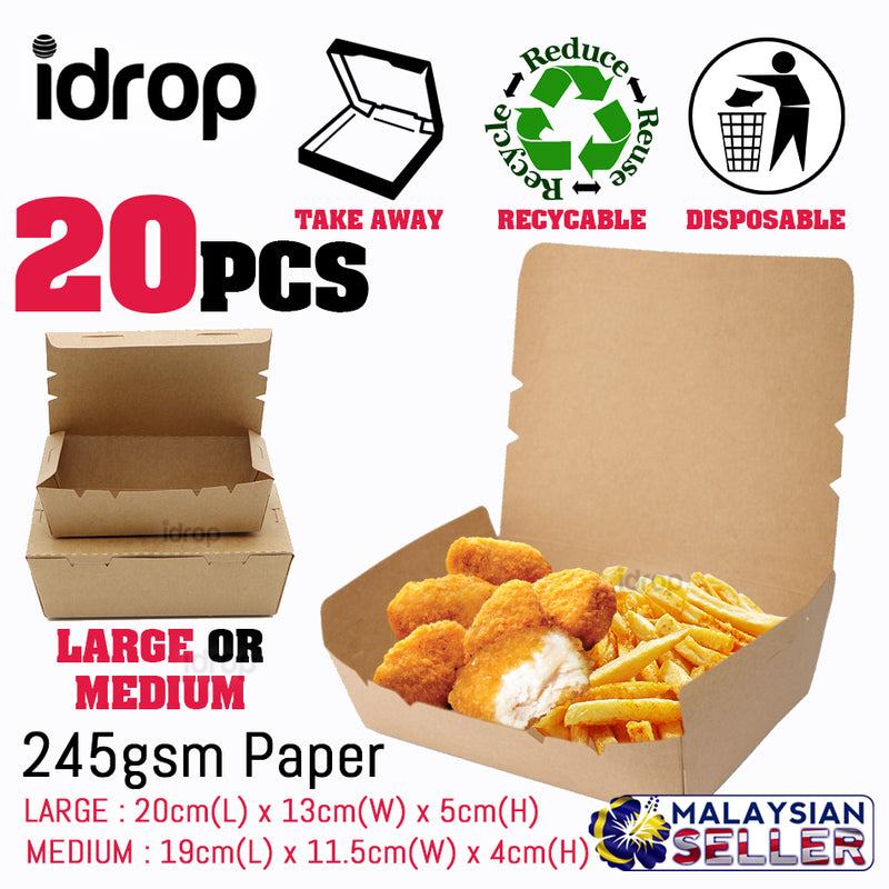 idrop [ 20pcs ] Plain Brown Lunch Box Use Paper [ LARGE / MEDIUM ][ 253gsm + ISPE ]