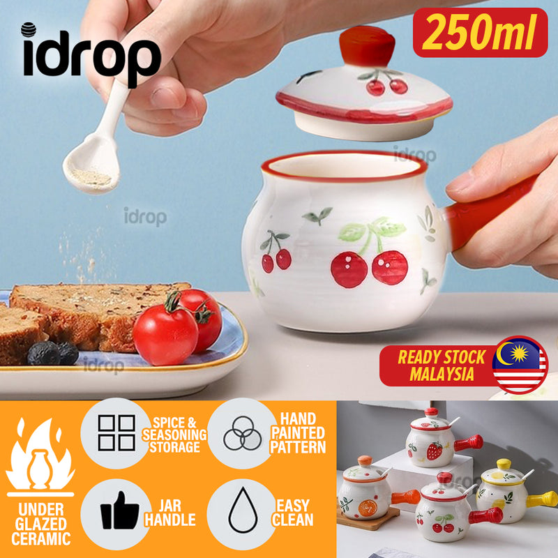 idrop [ 250ml ] Seasoning & Spices Ceramic Jar / Balang Seramik Perasa & Rempah / 陶瓷罐 水果带把陶瓷彩罐(混色)