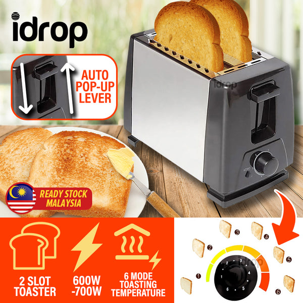 idrop 2 SLOT 6 Toasting Mode Bread Slice  Stainless Steel Electric Toaster Maker [ 600-700W ]