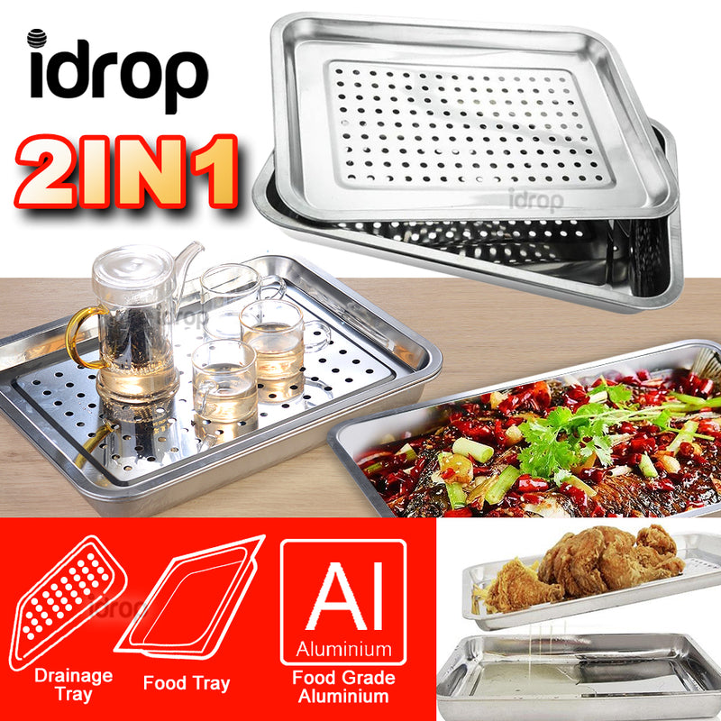 idrop Rectangular Aluminium Kitchen Food & Drainage Tray [ 28.5 x 38.5cm ]