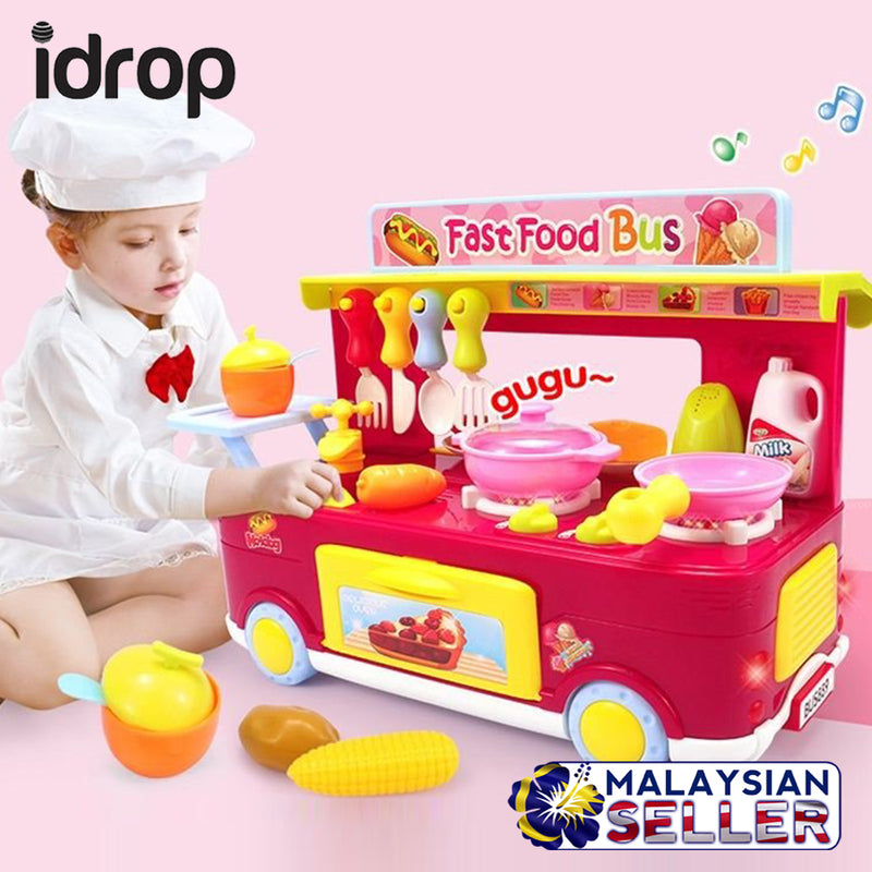 idrop Children's Toy Fast Food Bus Bustaurants Cooking Kitchen Set