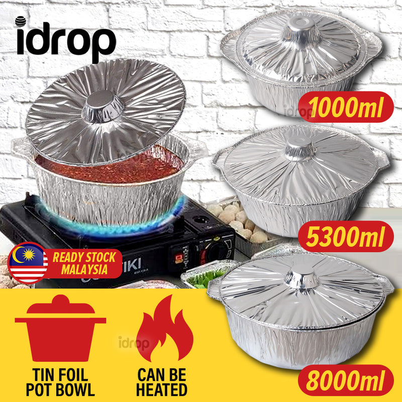 idrop Disposable Takeaway Tin Foil Food Storage Bowl Pot with Lid Cover
