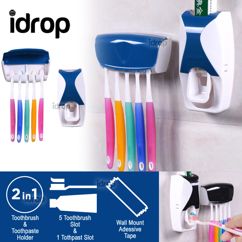 idrop [Set of 2] Toothbrush Holder Toothpaste Dispenser Squeezer