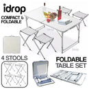 idrop Foldable Aluminium Table with 4 Stools Outdoor Set