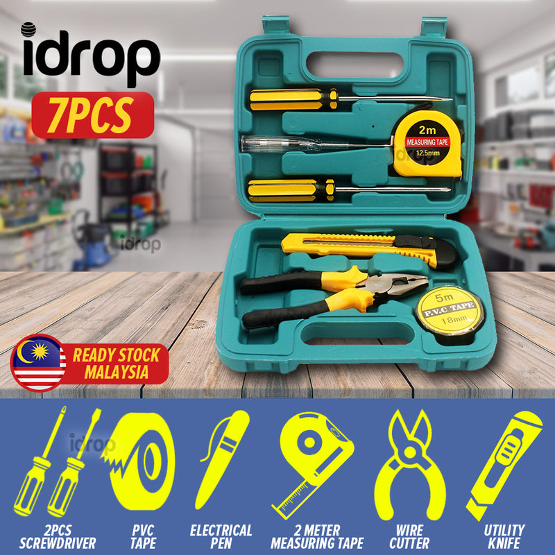 idrop [ 7PCS ] Tool Equipment Set / Set Alat / 7件套组合工具(卷尺+钳+刀片 +开刀+电笔+电工胶)(KS)