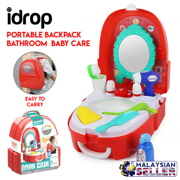 Idrop [7F702] Portable Backpack Pretend Game Bathroom Backpack Baby Care Toy