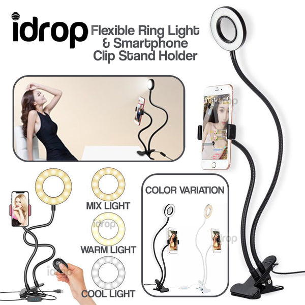 idrop Flexible Selfie Ring Light and Smartphone Holder Clip Stand