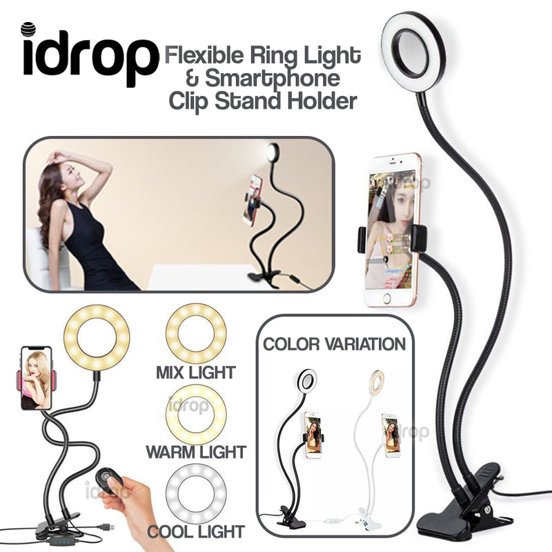 idrop Flexible Selfie Ring Light and Smartphone Holder Clip Stand