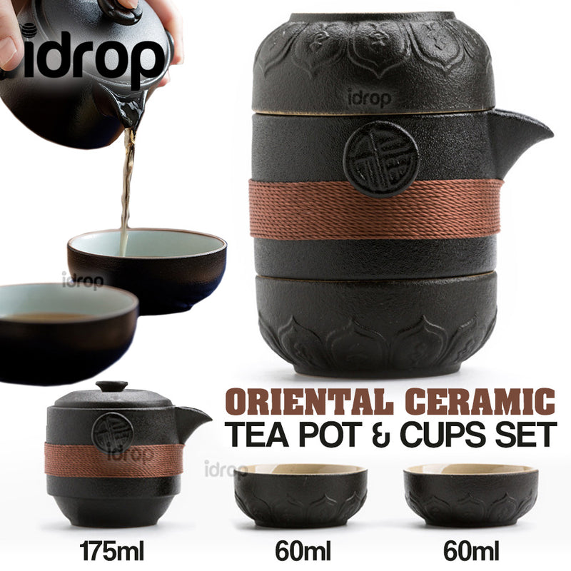 idrop Oriental Ceramic Mini Pottery Tea Pot & Cups Set