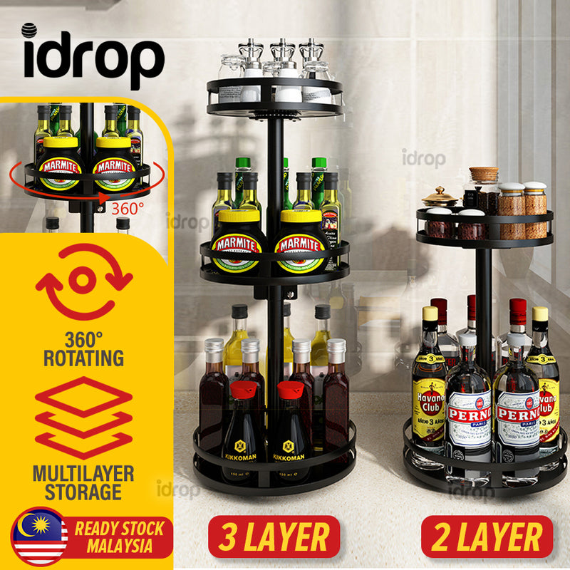 idrop [ 2 LAYER / 3 LAYER ] 360° Household Kitchen Rotating Steel Frame Countertop Storage Rack Shelf