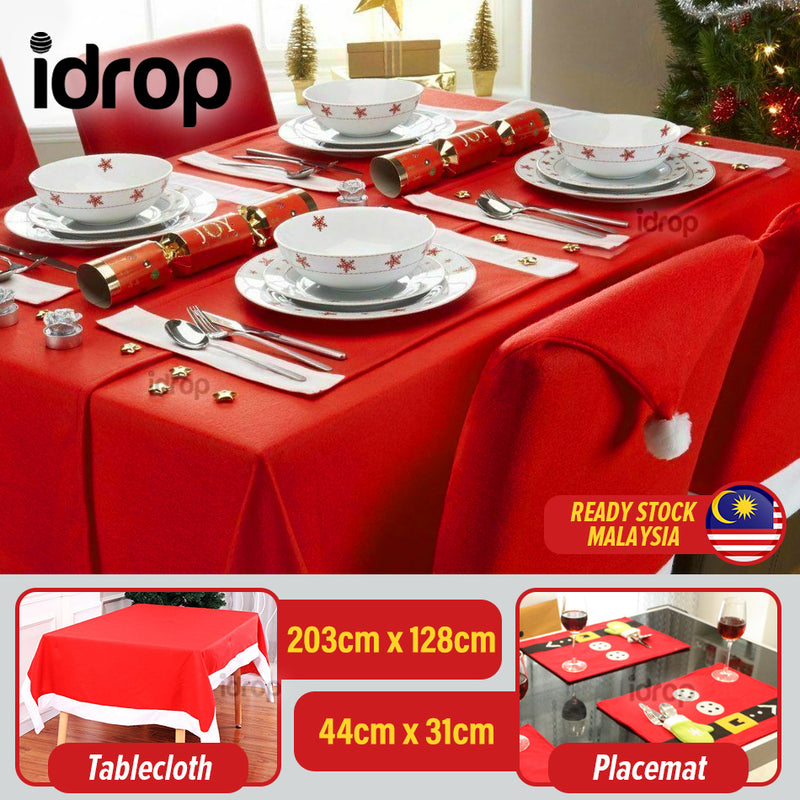 idrop Christmas Santa Theme Dining Tablecloth Table Cover and Eating Placemat