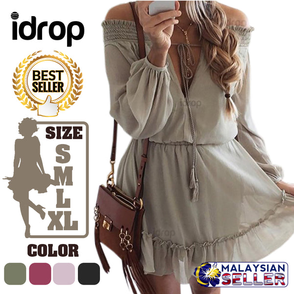 idrop Women's V-Neck Summer Casual Loose Dress