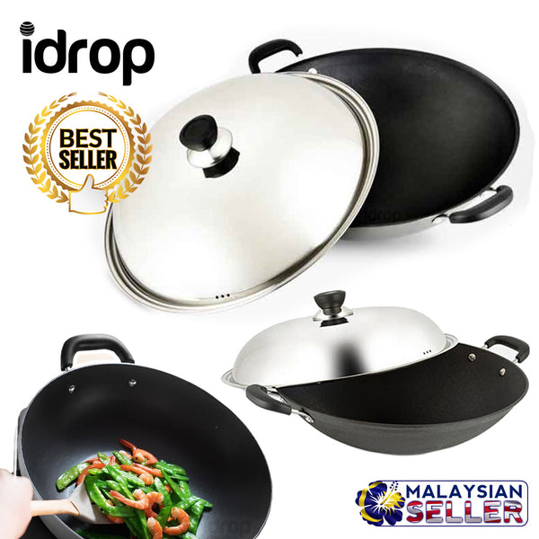 idrop Stainless Steel Classic Cooking Wok with Lid Cover for Kitchen Cookware [ 40CM / 42CM ]