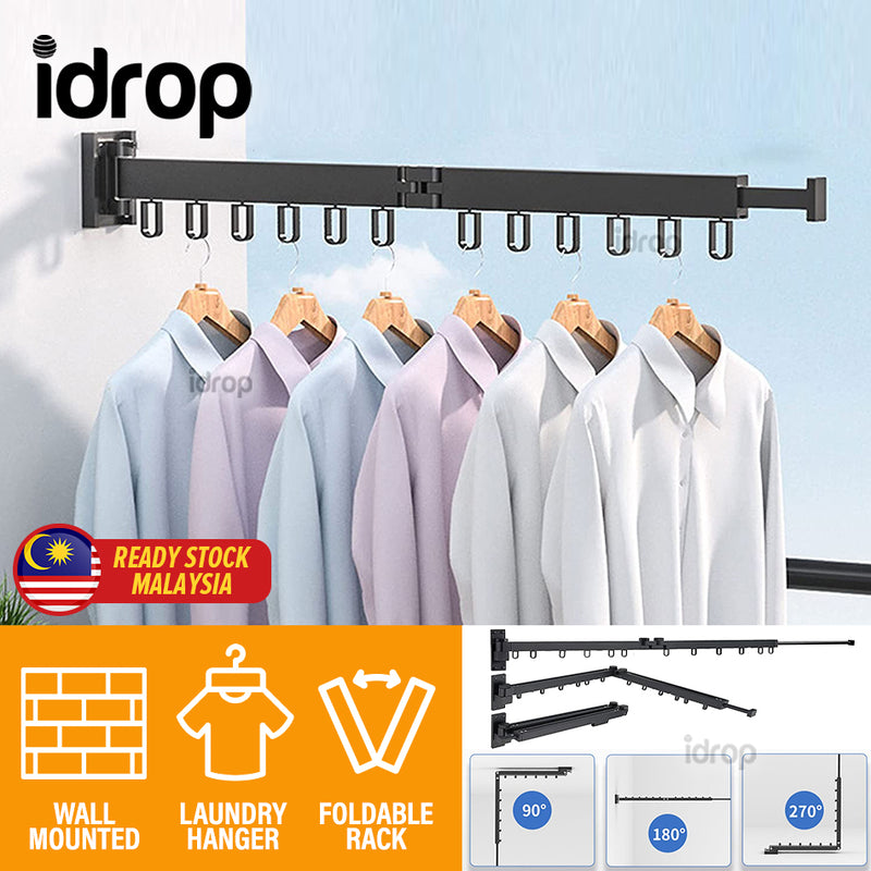 idrop Wall Mounted Foldable Aluminium Laundry Drying Rack / Rak Sidai Baju Boleh Lipat / 太空铝二折黑色双用按装晒衣架