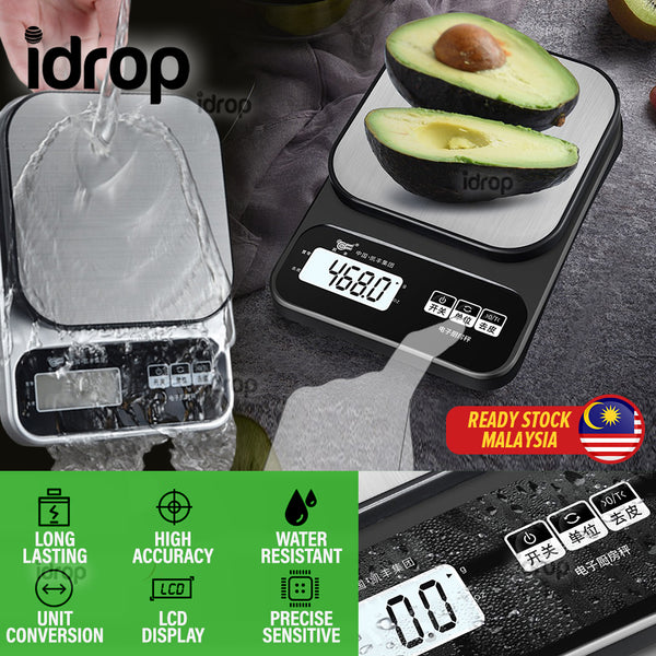 idrop USB Rechargeable Digital Weighing Electronic Kitchen Scale / Mesin Timbang Dapur Elektronik / 充电秤(秤盘不锈钢拉丝 的) [ 3000G / 0.1G ]