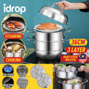 idrop [ 36CM ] 3 LAYER Multifunction SUS304 Stainless Steel Kitchen Cooking Steam Pot / Kuali Periuk Stim dan Memasak / 36CM不锈钢法拉赫三层多用