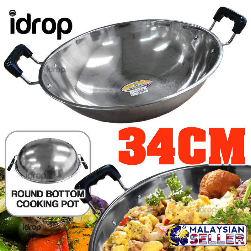 idrop 34CM Cooking Wok Round Bottom Pot [ JIANDA ]