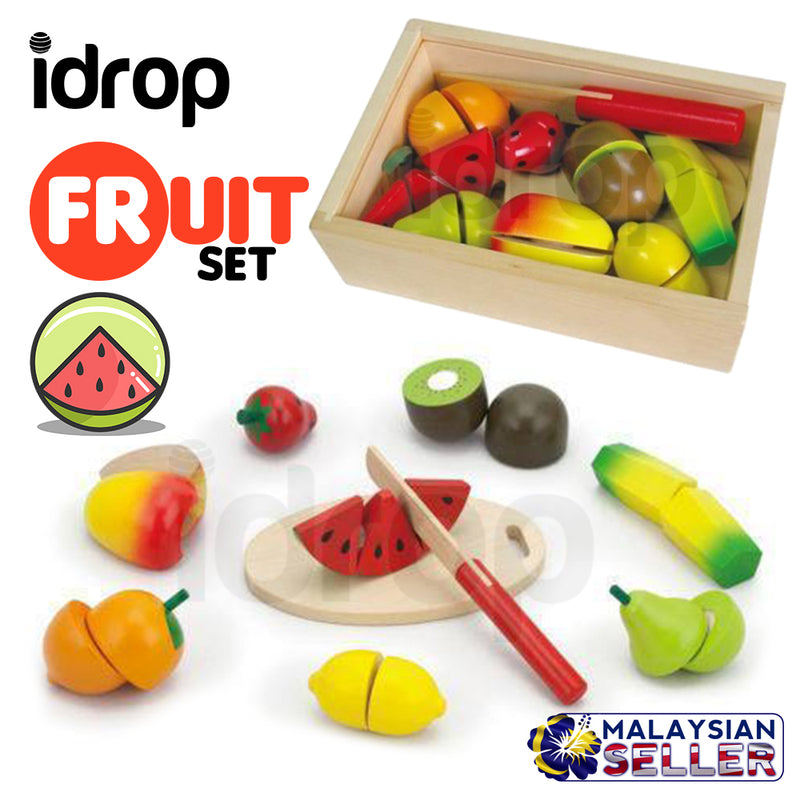 idrop WOOD TOYS - FRUIT SET - Children Food Cutting Toy Box Set