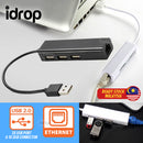 idrop 1 Port USB Ethernet Cable & 3 USB 2.0 Port Cable Hub