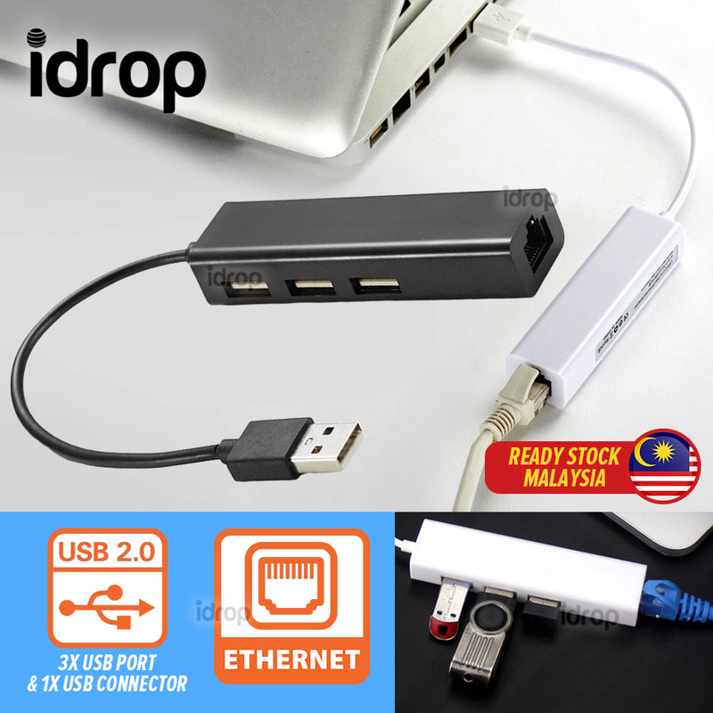 idrop 1 Port USB Ethernet Cable & 3 USB 2.0 Port Cable Hub