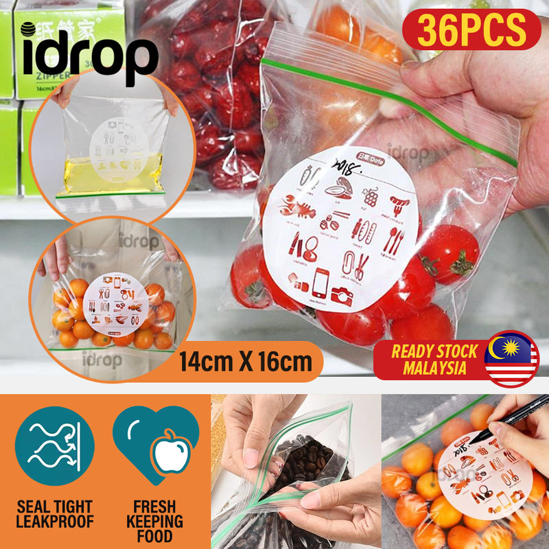 idrop [ 36PCS ] Fresh Keeping Sealed Food Packaging Zipper Bag [ 14cm X 16cm ] / Beg Bungkus Makanan / 小号密封袋14*16CM