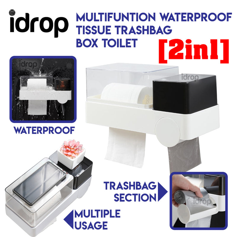 idrop 2 in 1 Wall Mount Waterproof Tissue Trash Bag Box Toilet