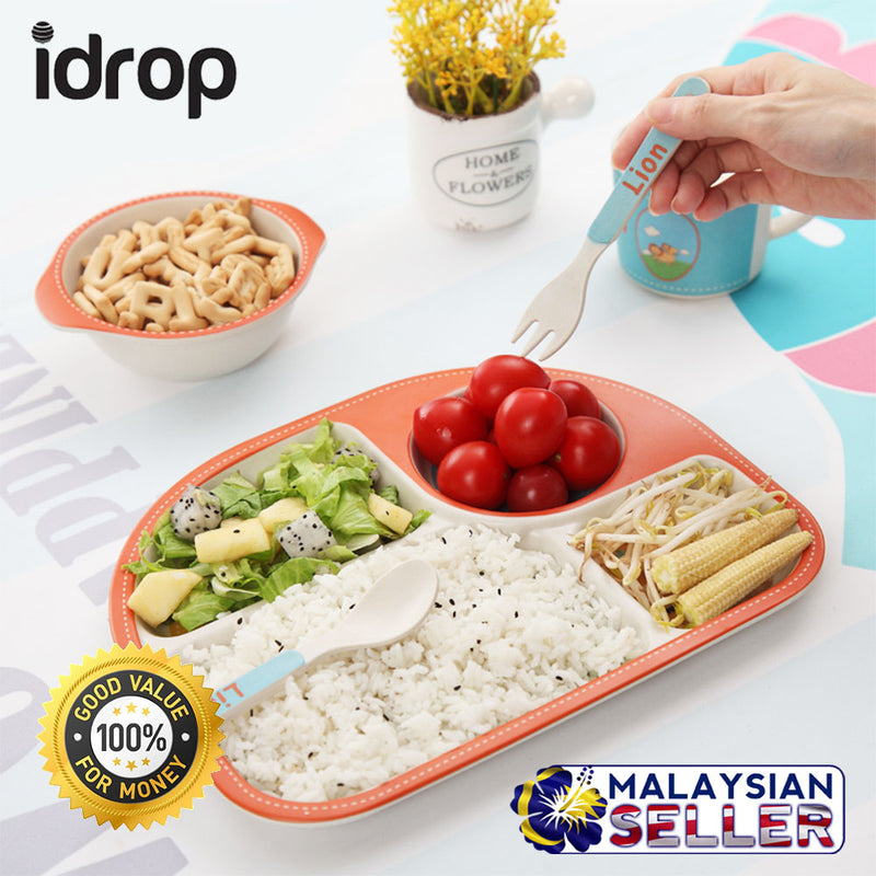 idrop Children's Bamboo Fibre Eating Dining Set [ Plate / Bowl / Cup / Spoon Fork ]