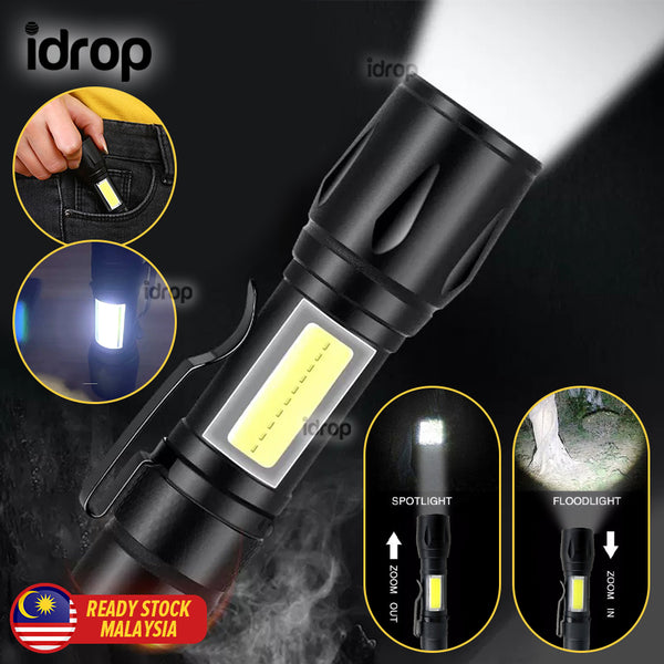 idrop USB Rechargeable LED Torch Light / Lampu Suluh LED USB / USB充电手电筒LED(塑料盒子)