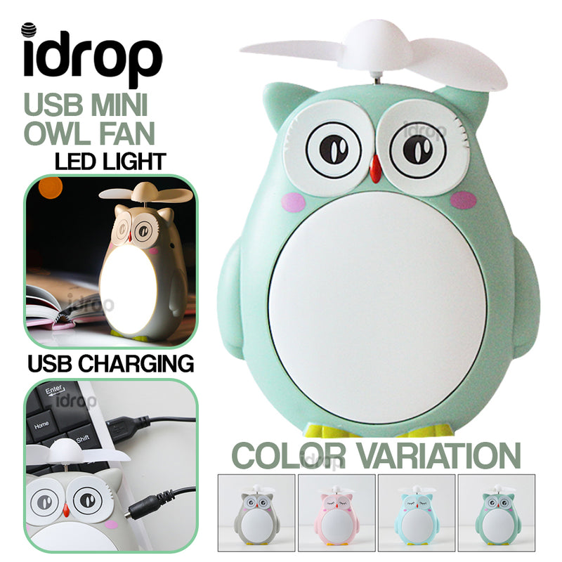 idrop USB Mini Owl Rechargeable Fan with LED Light