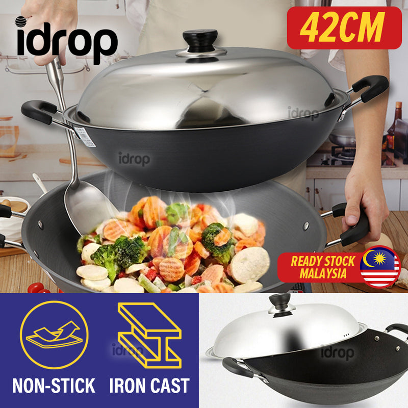 idrop [ 42CM ] Iron Casted Nonstick Cooking Wok