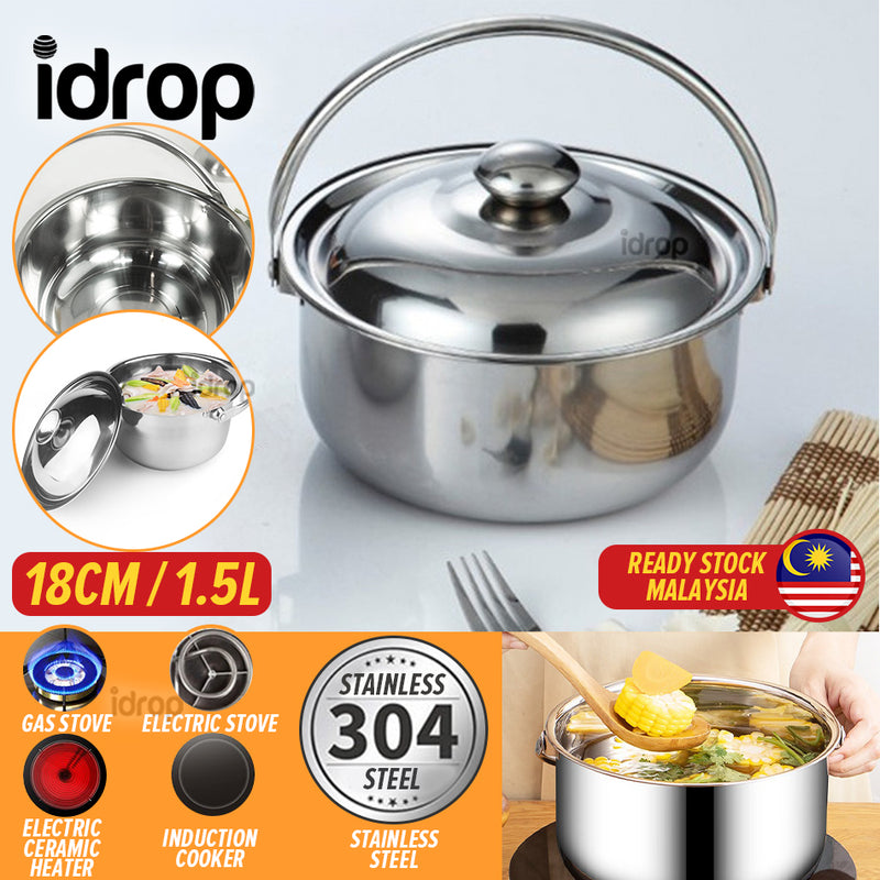 idrop [ 18CM ] 1.5L Stainless Steel Cooking Pot / Periuk Masak keluli Tahan Karat / 18CM六福料理锅(调理锅)