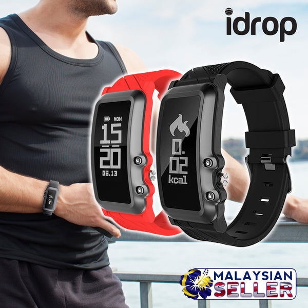idrop DB08 Smart Watch Bracelet Heart Rate Blood Pressure Monitor IP68 Water Resistance Bluetooth 4.0 Compatible with iOS Android - Black/Red