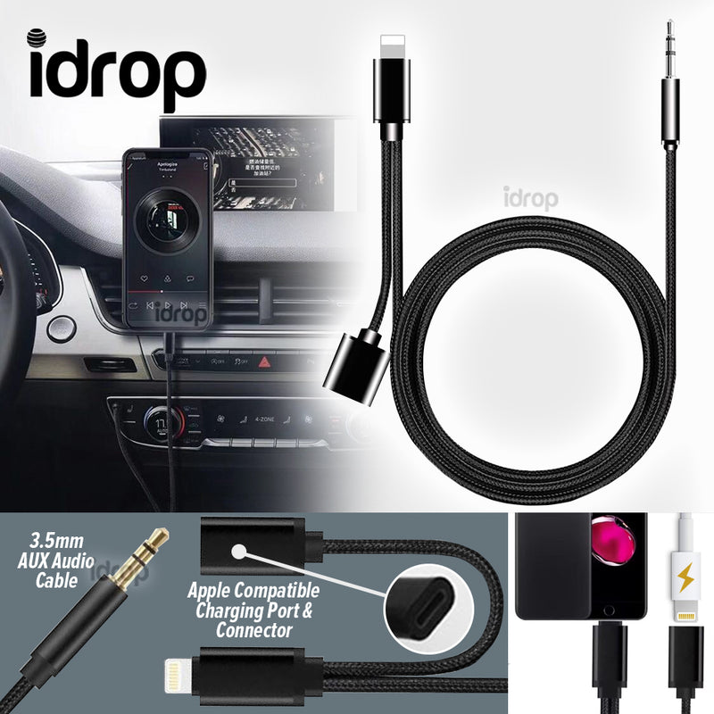 idrop iP 3.5mm Aux Audio Cable & Charging Cable  [ Apple Compatible Charging Port & Connector ]